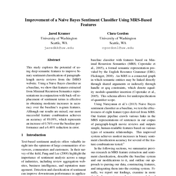 Improvement Of A Naive Bayes Sentiment Classifier Using MRS-Based ...