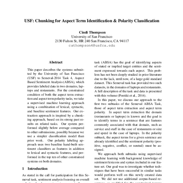 USF: Chunking for Aspect-term Identification & Polarity Classification ...
