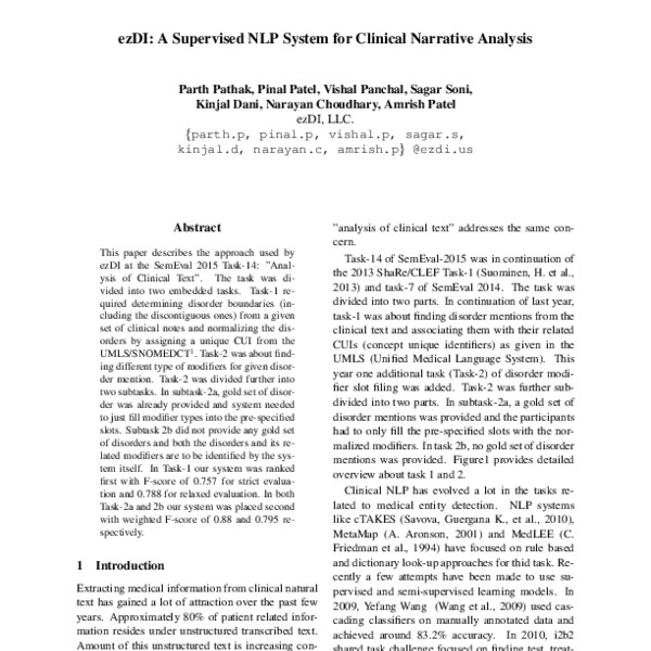 ezDI: A Supervised NLP System for Clinical Narrative Analysis - ACL ...