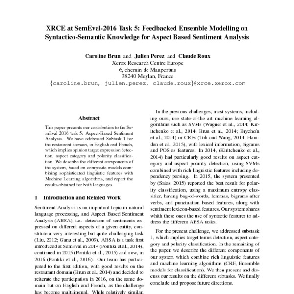 XRCE at SemEval-2016 Task 5: Feedbacked Ensemble Modeling on Syntactico ...