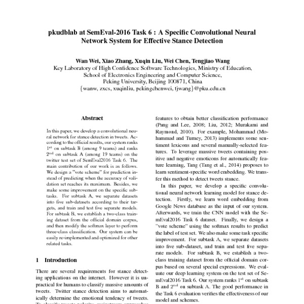 pkudblab at SemEval-2016 Task 6 : A Specific Convolutional Neural ...