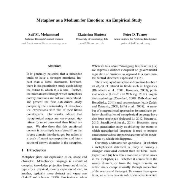 Metaphor as a Medium for Emotion: An Empirical Study - ACL Anthology
