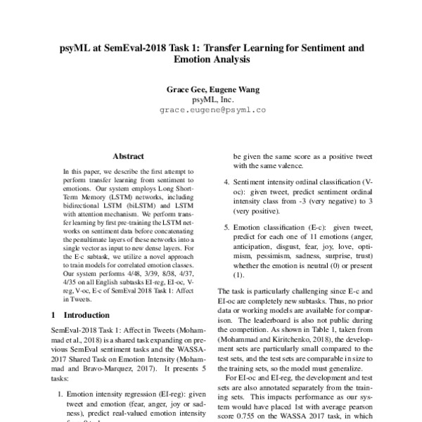 psyML at SemEval-2018 Task 1: Transfer Learning for Sentiment and ...