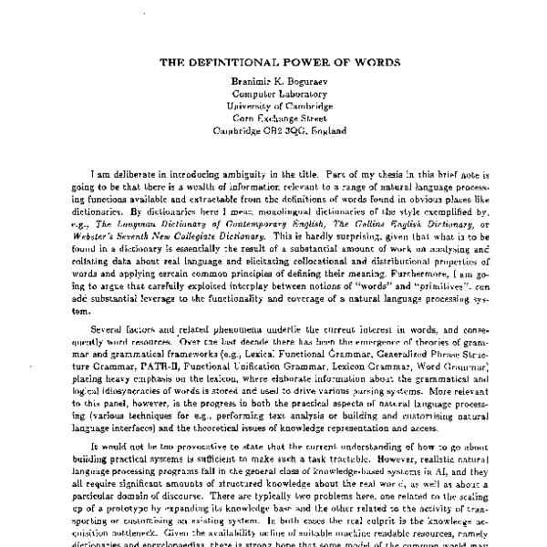 The Definitional Power of Words - ACL Anthology