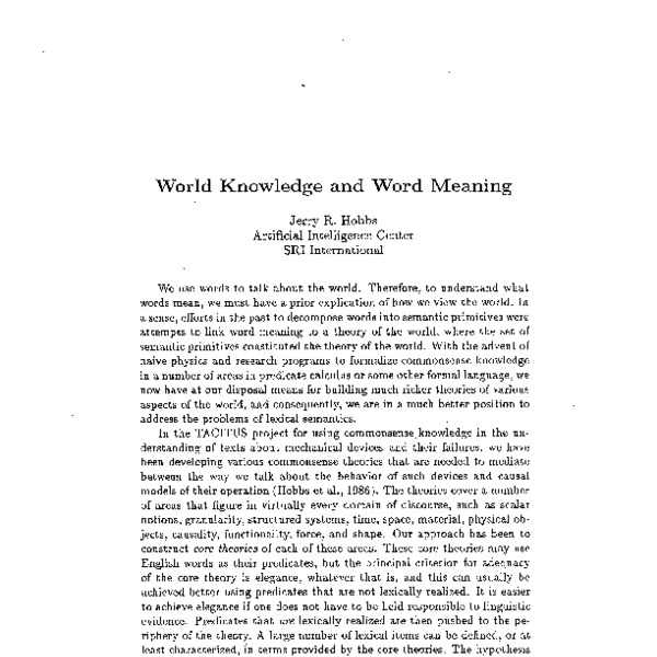 World Knowledge And Word Meaning ACL Anthology