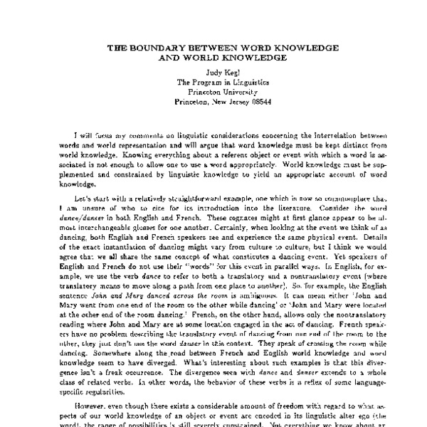The Boundary Between Word Knowledge and World Knowledge - ACL Anthology