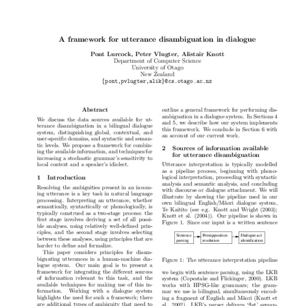 A framework for utterance disambiguation in dialogue - ACL Anthology