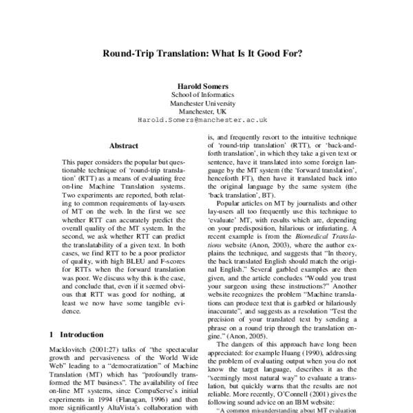 Round-trip Translation: What Is It Good For? - ACL Anthology