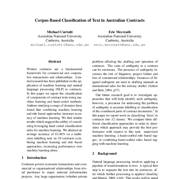 Corpus Based Classification of Text in Australian Contracts - ACL Anthology