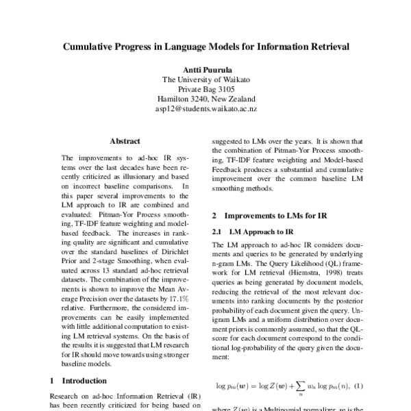 Cumulative Progress In Language Models For Information Retrieval - ACL ...