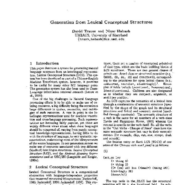 Generation from Lexical Conceptual Structures - ACL Anthology