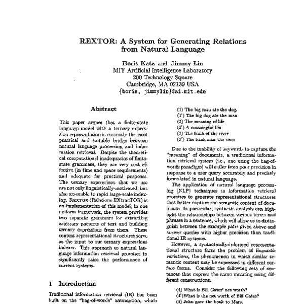 REXTOR: A System for Generating Relations from Natural Language - ACL ...