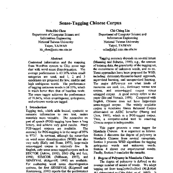 Sense-Tagging Chinese Corpus - ACL Anthology