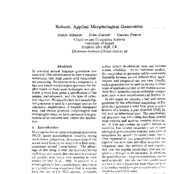 Robust, applied morphological generation - ACL Anthology