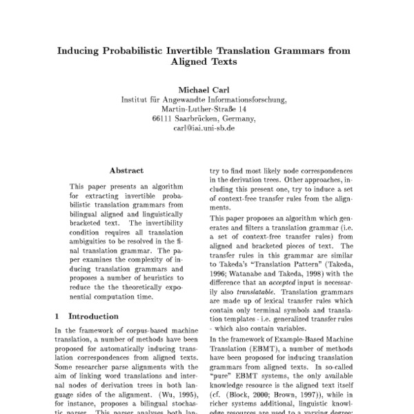 Inducing probabilistic invertible translation grammars from aligned ...