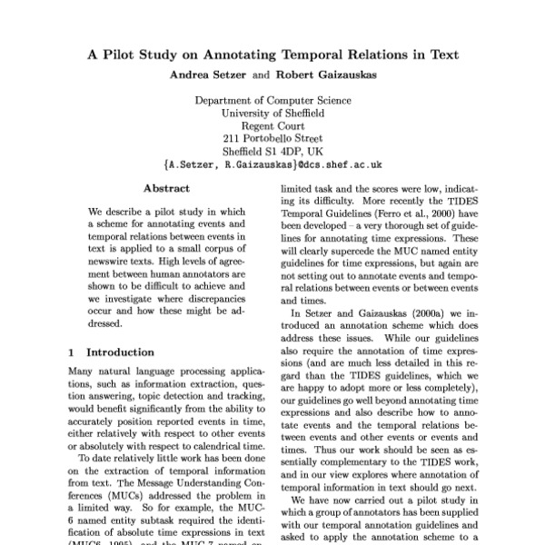 A Pilot Study On Annotating Temporal Relations In Text - ACL Anthology