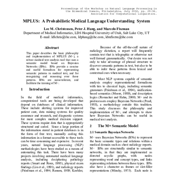 MPLUS: a probabilistic medical language understanding system - ACL ...