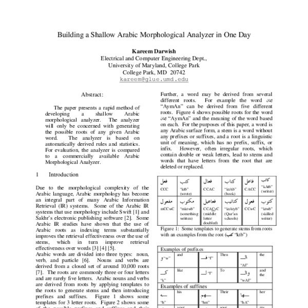 Building a Shallow Arabic Morphological Analyser in One Day - ACL Anthology