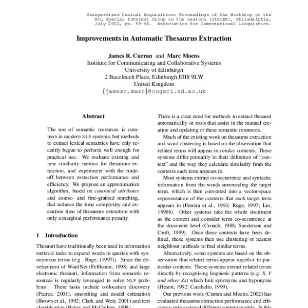 Improvements in Automatic Thesaurus Extraction ACL Anthology