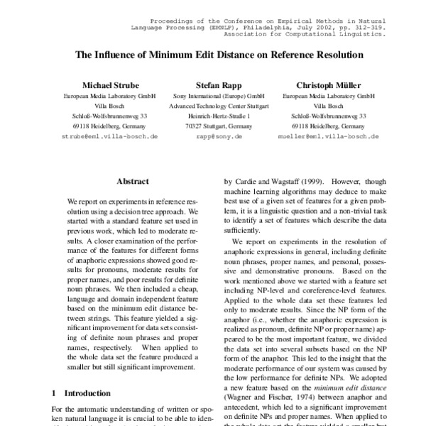 The Influence of Minimum Edit Distance on Reference Resolution - ACL ...