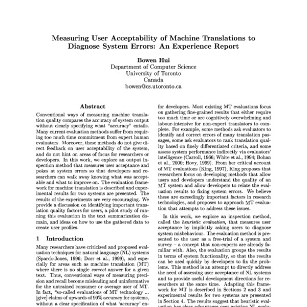 Measuring User Acceptability of Machine Translations to Diagnose System ...