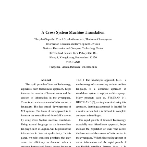 A Cross System Machine Translation - ACL Anthology