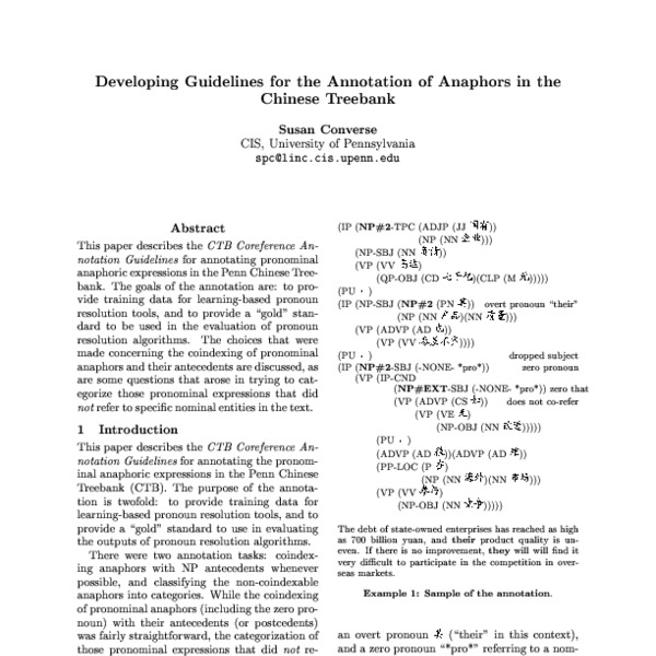 Developing Guidelines for the Annotation of Anaphors in the Chinese ...