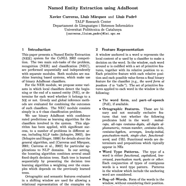 Named Entity Extraction Using AdaBoost - ACL Anthology