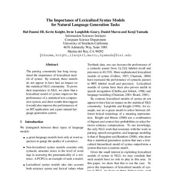 The Importance of Lexicalized Syntax Models for Natural Language ...