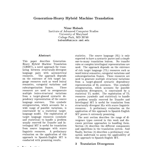 Generation-Heavy Hybrid Machine Translation - ACL Anthology