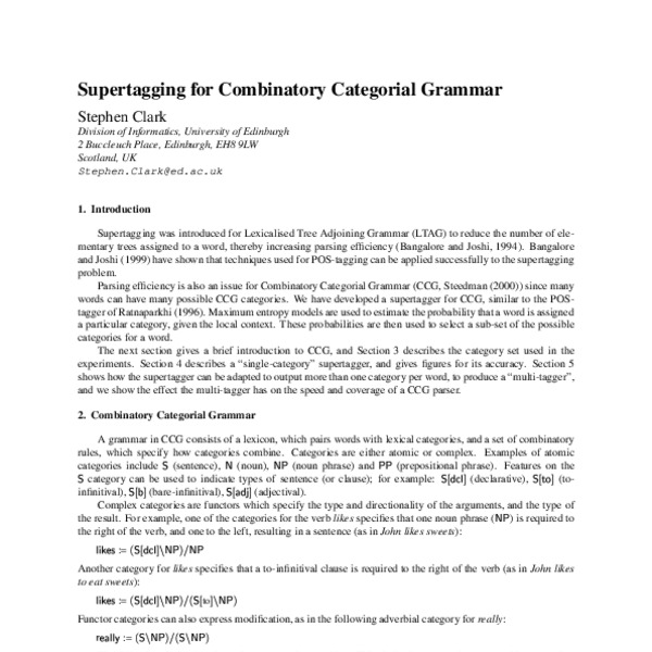 Supertagging for Combinatory Categorial Grammar - ACL Anthology
