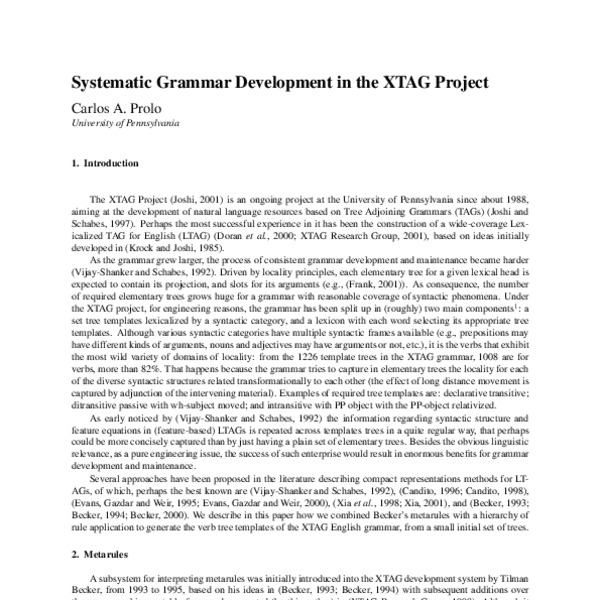 Systematic Grammar Development in the XTAG Project - ACL Anthology