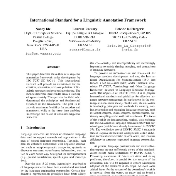 International Standard for a Linguistic Annotation Framework - ACL ...