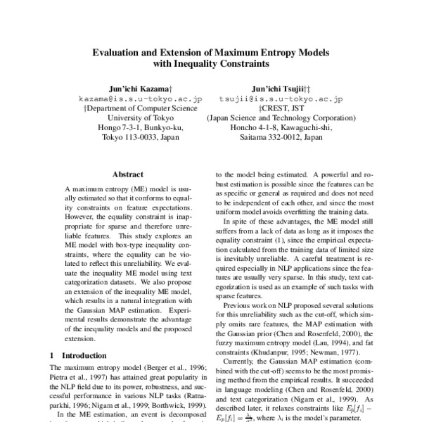 Evaluation and Extension of Maximum Entropy Models with Inequality ...