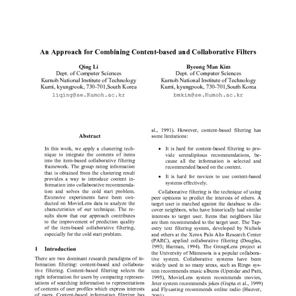 An Approach for Combining Content-based and Collaborative Filters - ACL ...