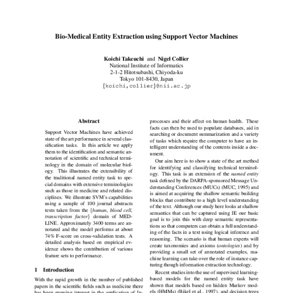 BioMedical Entity Extraction using Support Vector Machines ACL Anthology
