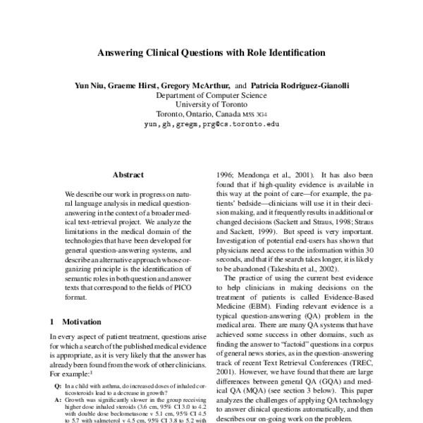 Answering Clinical Questions with Role Identification - ACL Anthology