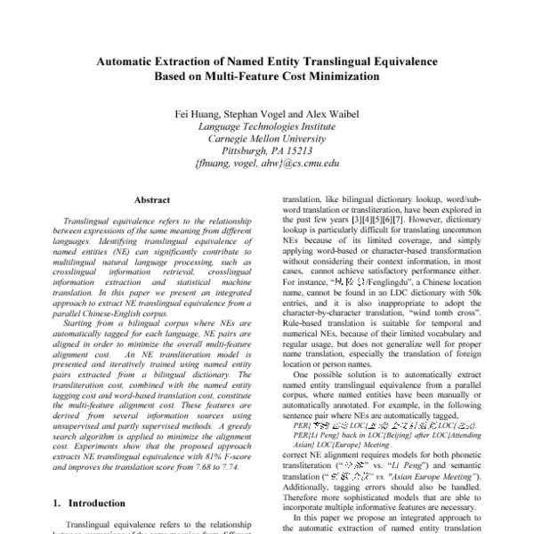 Automatic Extraction Of Named Entity Translingual Equivalence Based On ...