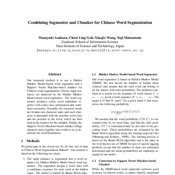 Combining Segmenter and Chunker for Chinese Word Segmentation - ACL ...