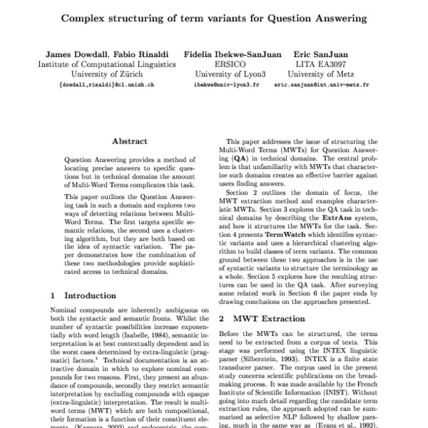 Complex Structuring of Term Variants for Question Answering - ACL Anthology
