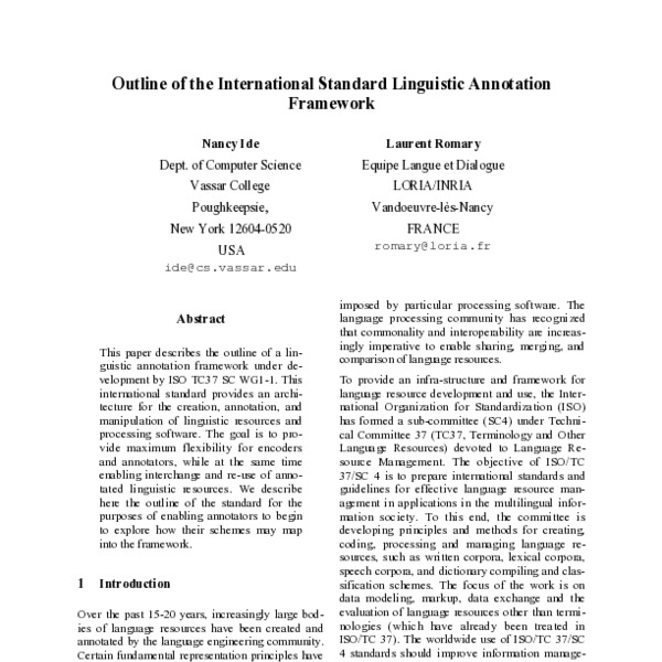 Outline of the International Standard Linguistic Annotation Framework ...