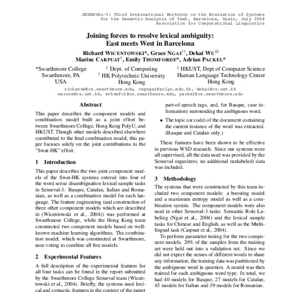 Joining forces to resolve lexical ambiguity: East meets West in ...