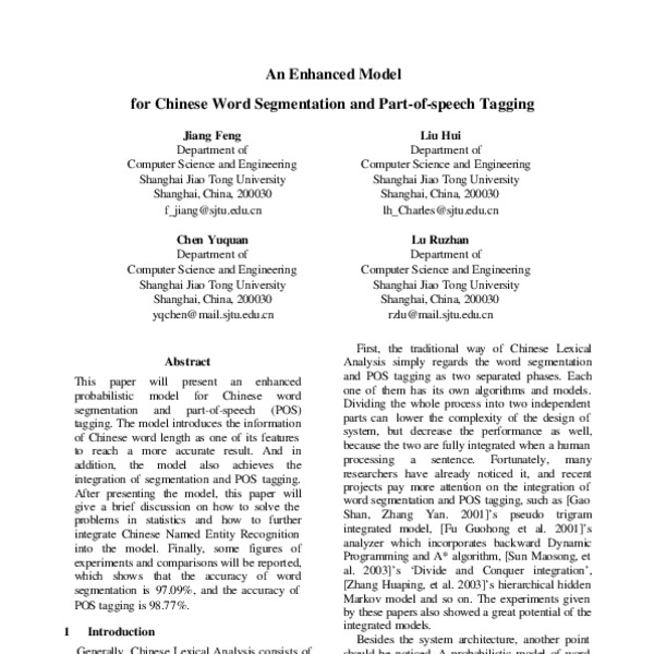 An Enhanced Model for Chinese Word Segmentation and Part-of-Speech ...