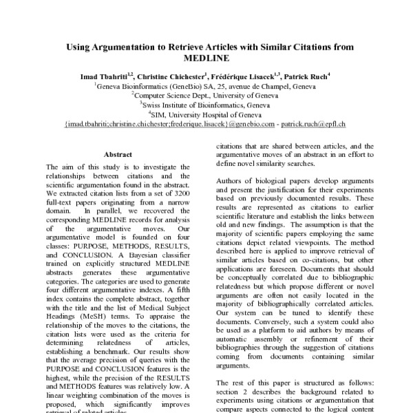 Using Argumentation To Retrieve Articles With Similar Citations From Medline Acl Anthology