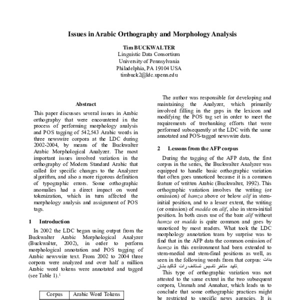Issues in Arabic Orthography and Morphology Analysis - ACL Anthology