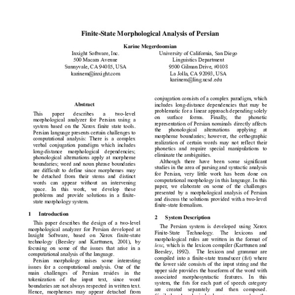 Finite-State Morphological Analysis of Persian - ACL Anthology