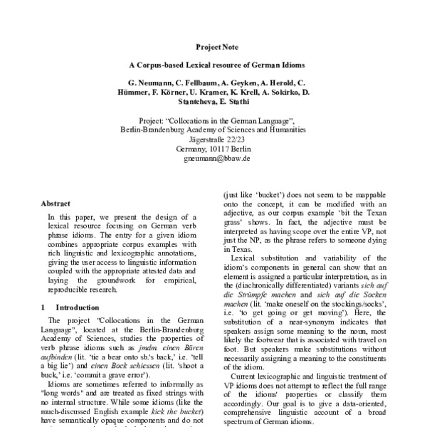 A Corpus-based Lexical Resource of German Idioms - ACL Anthology