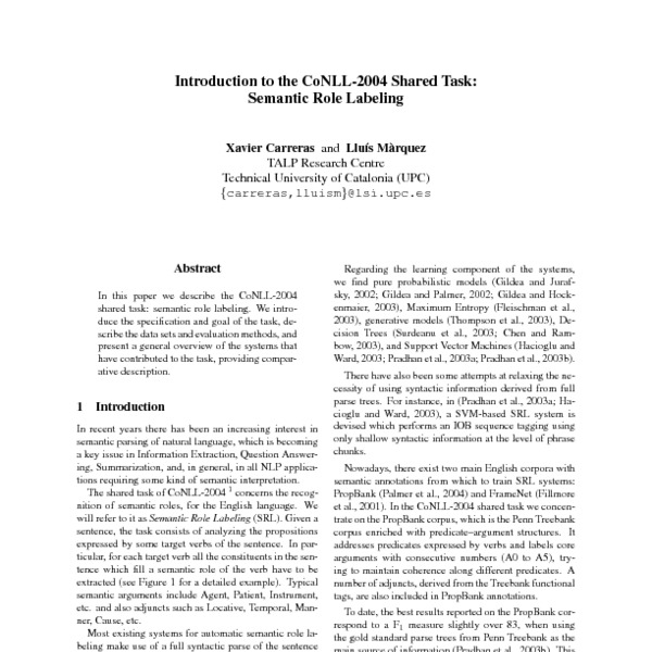 Introduction to the CoNLL-2004 Shared Task: Semantic Role Labeling ...