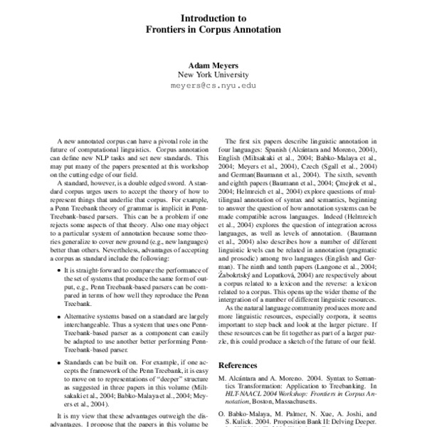 Introduction to Frontiers in Corpus Annotation - ACL Anthology