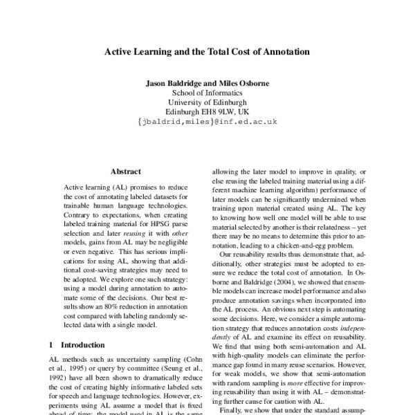Active Learning and the Total Cost of Annotation - ACL Anthology